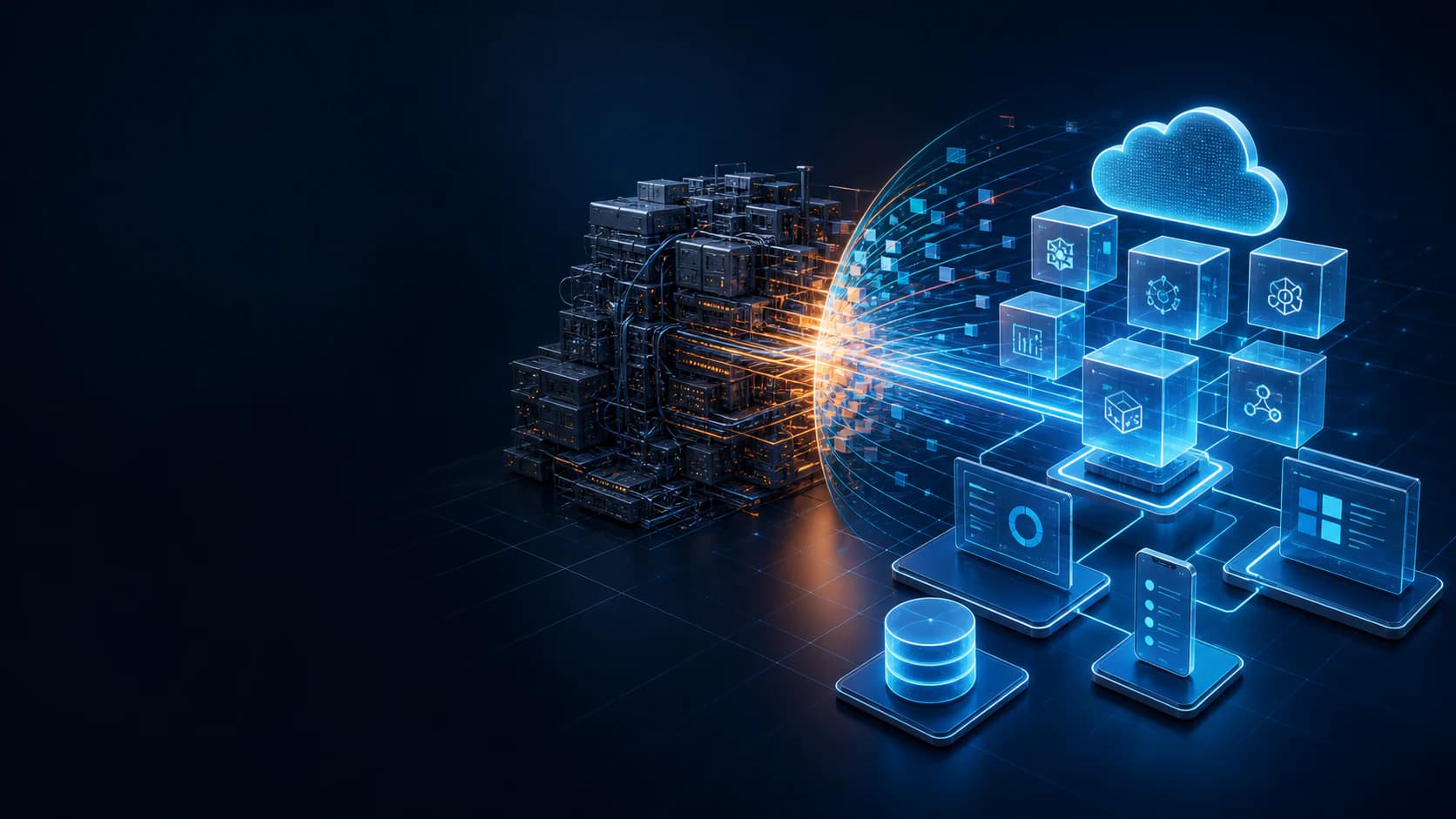 Legacy infrastructure transforming into a modular cloud application architecture
