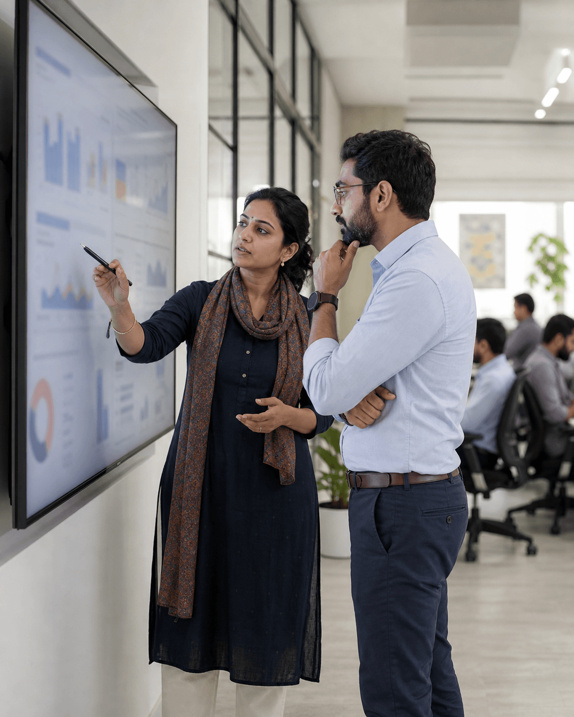 Indian recruitment strategist and engineering leader reviewing workforce plans